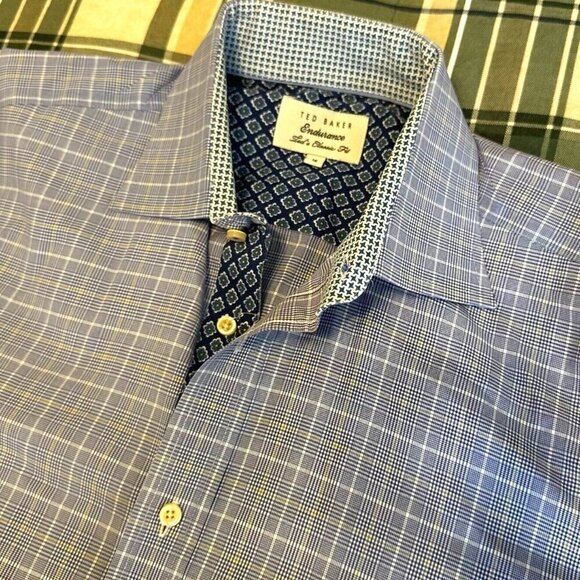 Ted Baker Endurance Shirt Mens Sz 16 Grey Plaid Button Down Long Sleeve - Picture 1 of 11